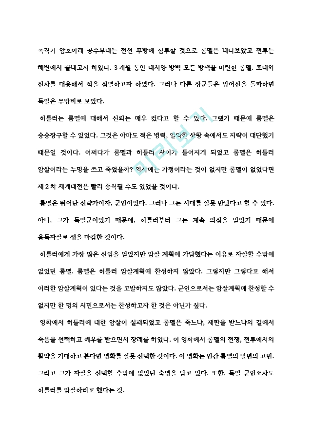 롬멜 사막의 여우 영화감상문, 롬멜 사막의 여우 영화감상 레포트, REPORT   (3 )